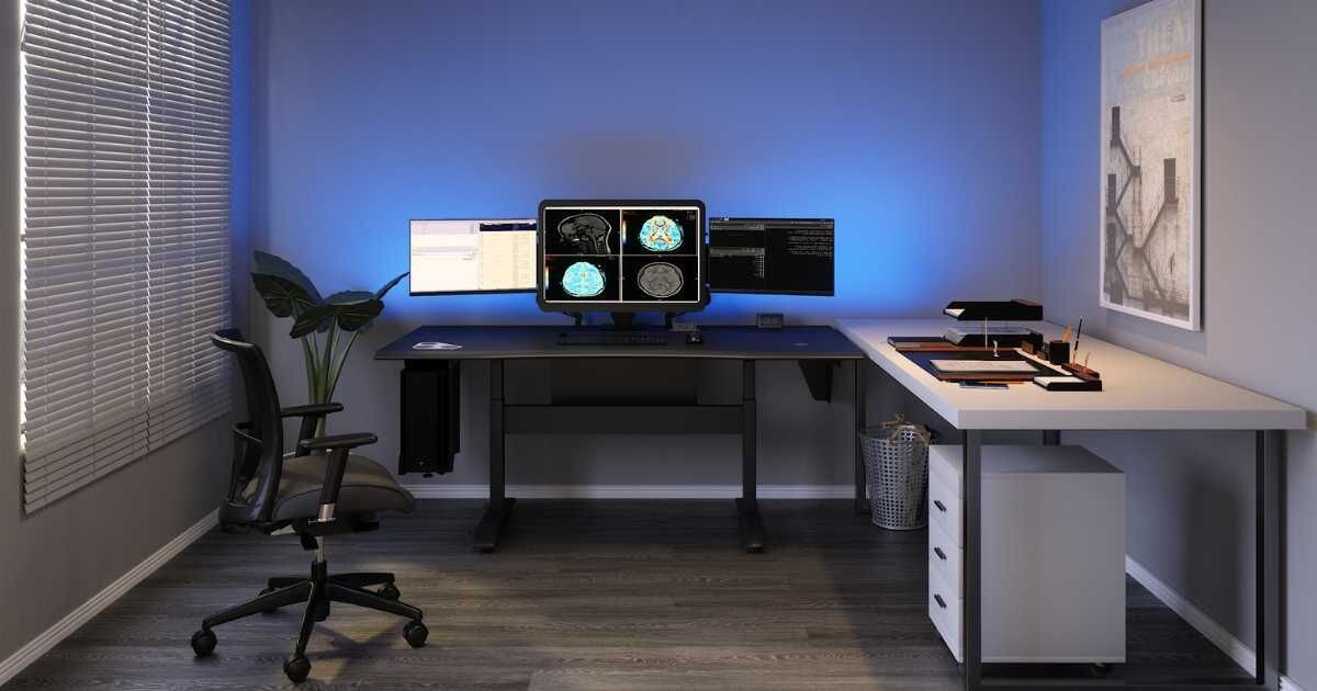 neat radiologist office with ergonomic workstation setup